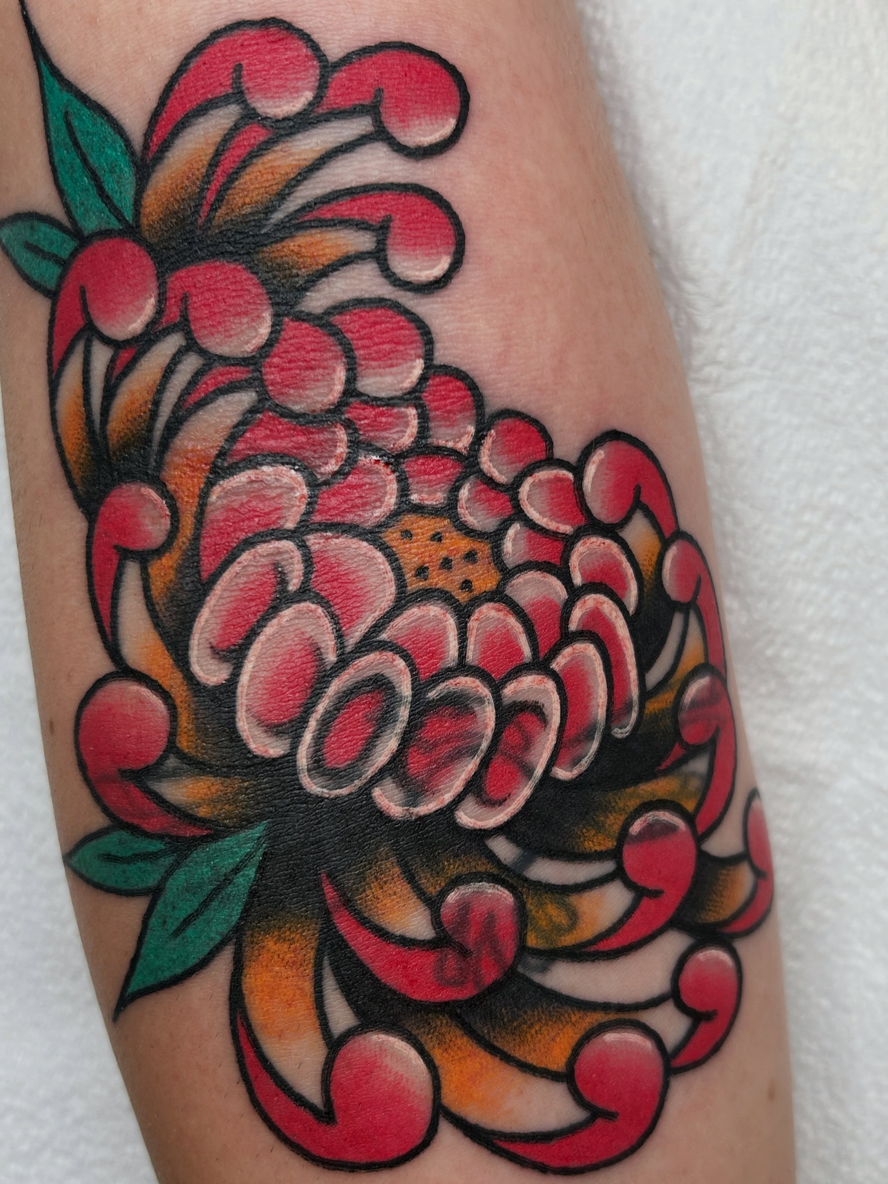 Chrysanthemum American traditional tattoo on the forearm by ๐๐ข๐ฉ๐๐ซ๐ฆ๐ข ๐๐ฌ๐ซ๐ก๐๐ถ๐ฆ
โจ