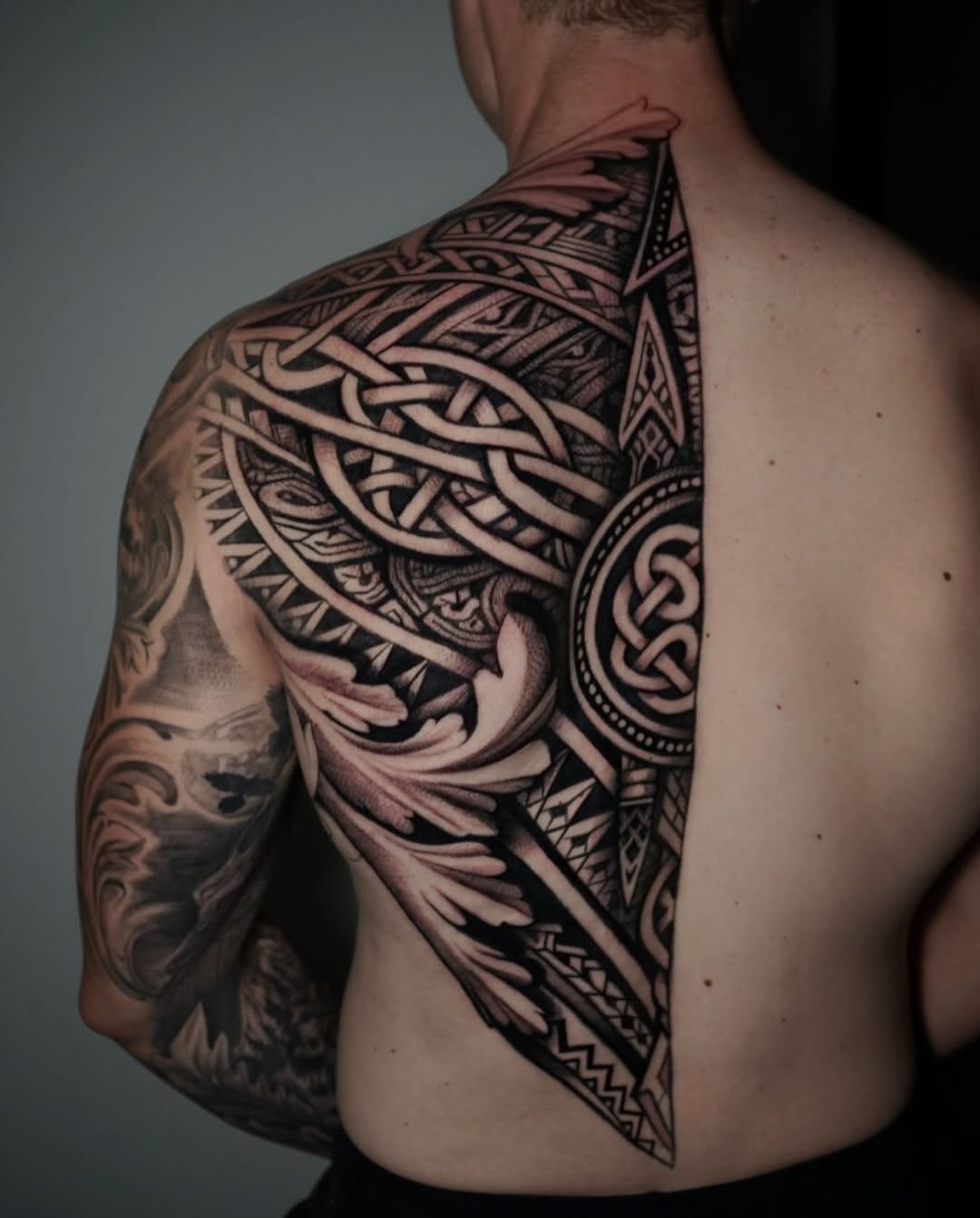 Celtic knotwork and ornamental patterns tribal tattoo on the shoulder by Sabrina Lakhaysy, Fort Worth, Texas