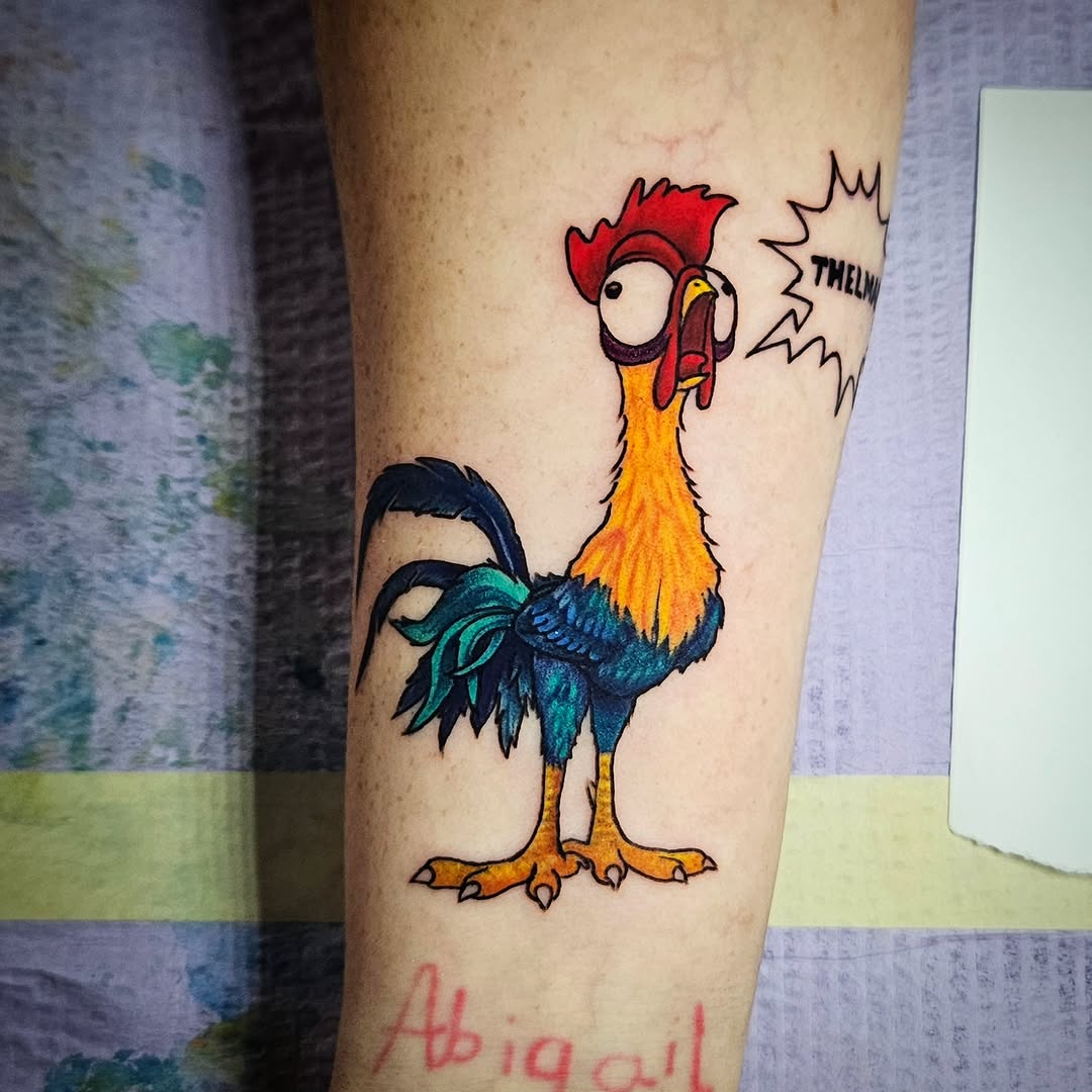 Rooster illustrative tattoo on the forearm by Isaac Morales