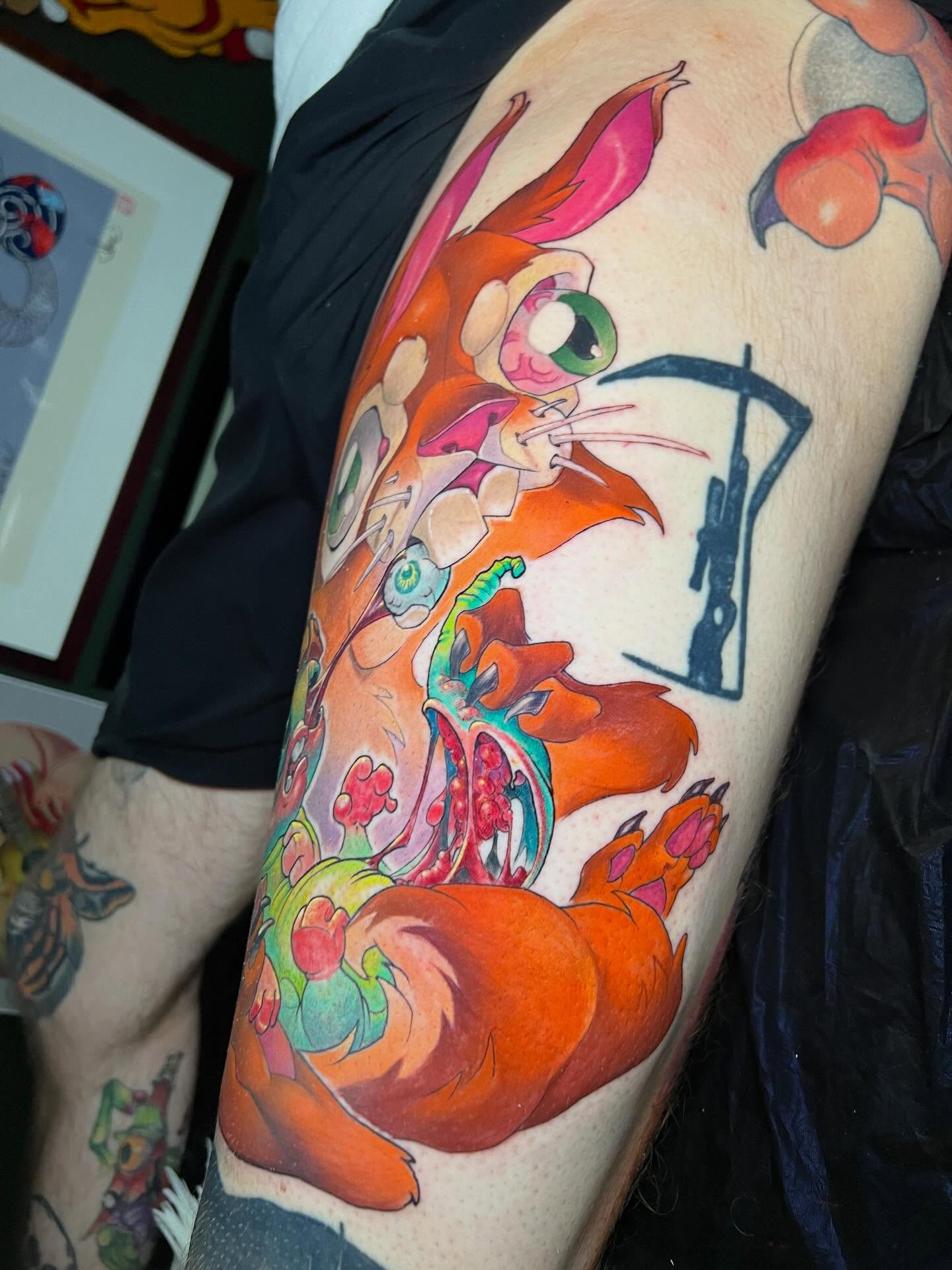 Fox anime tattoo on the forearm by Jesse Smith