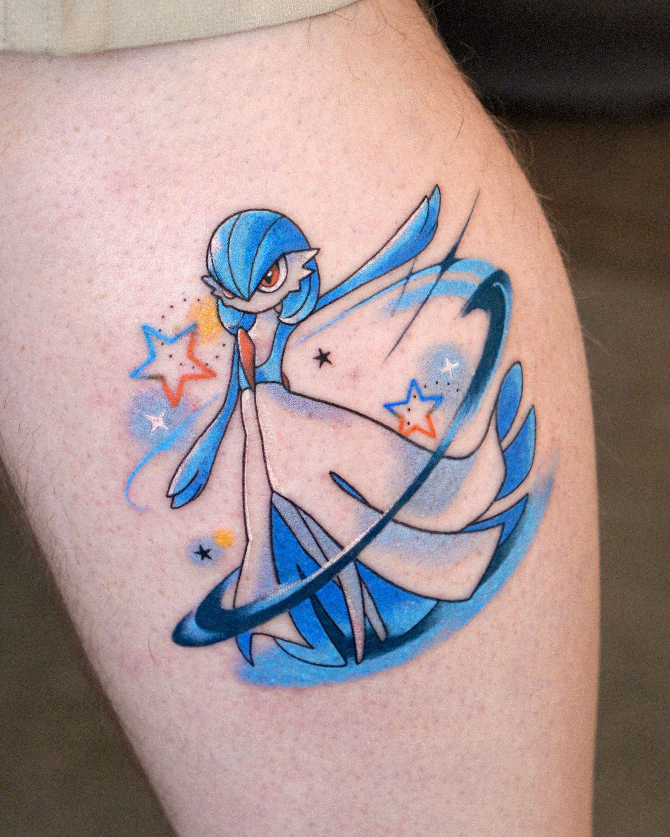 Lucario anime tattoo on the thigh by Eden