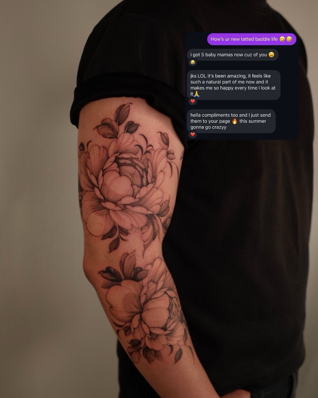 Floral bouquet black and grey tattoo on the forearm by LORIE π€ Floral Tattoo Artist, Los Angeles, California