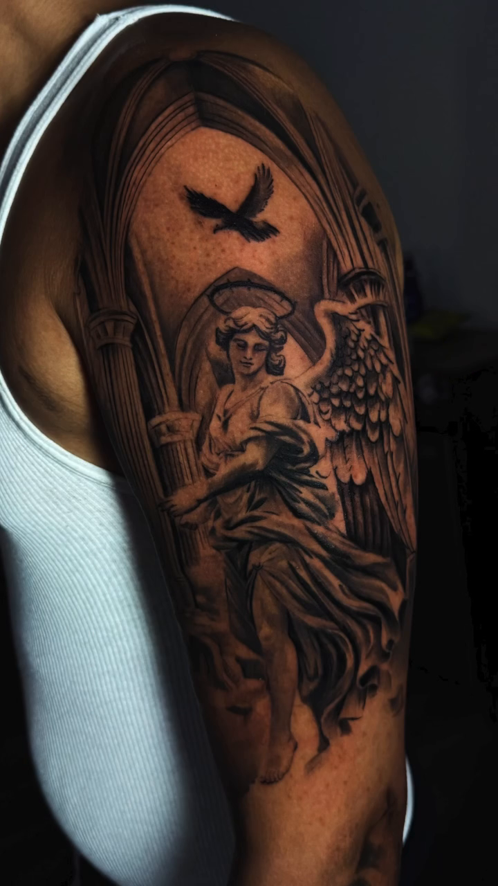 Tattoo by @tatt2ant — dark_realism, black_and_grey