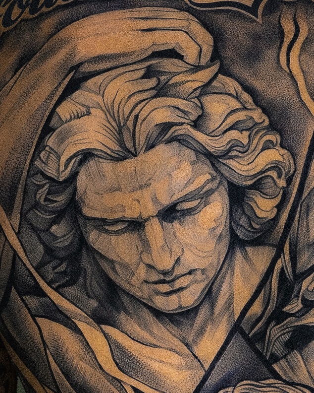 Angelic figure realism tattoo by Mak$ Brand