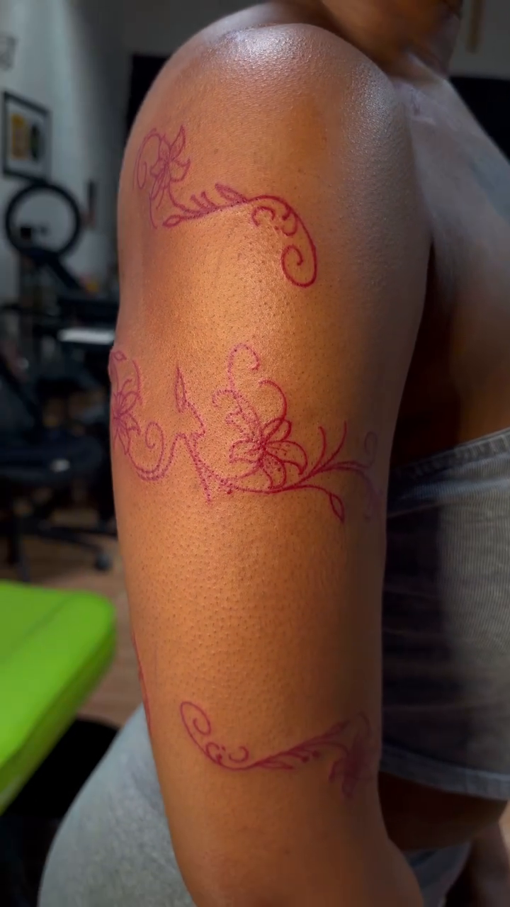 Floral vine armband fine line tattoo by Ms Thick