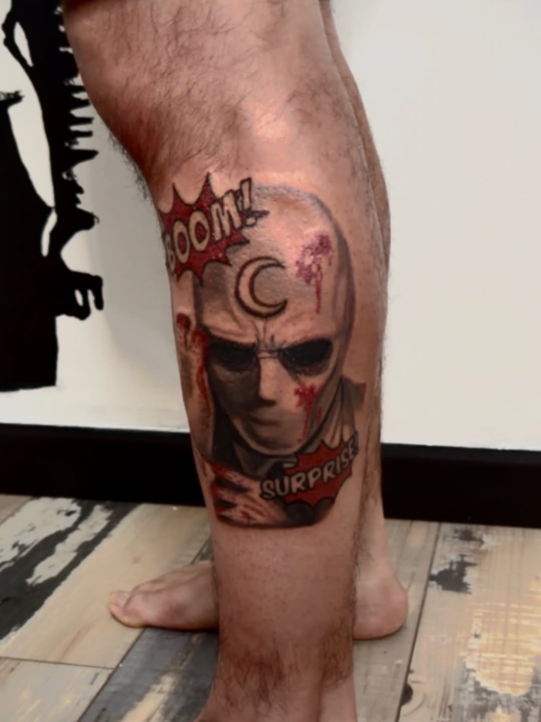 Realism tattoo on the calf by K Valentine
