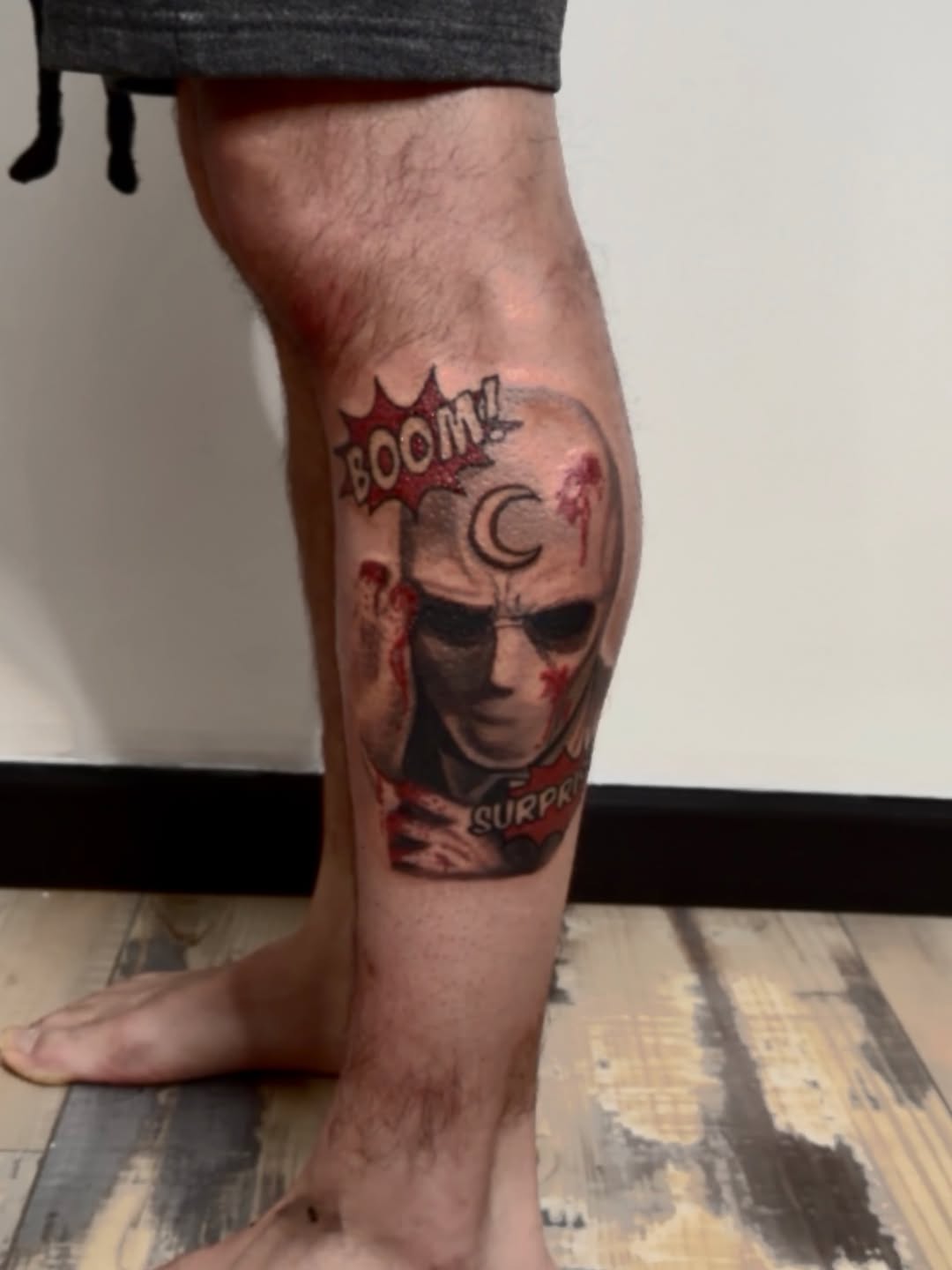 Realism tattoo on the calf by K Valentine
