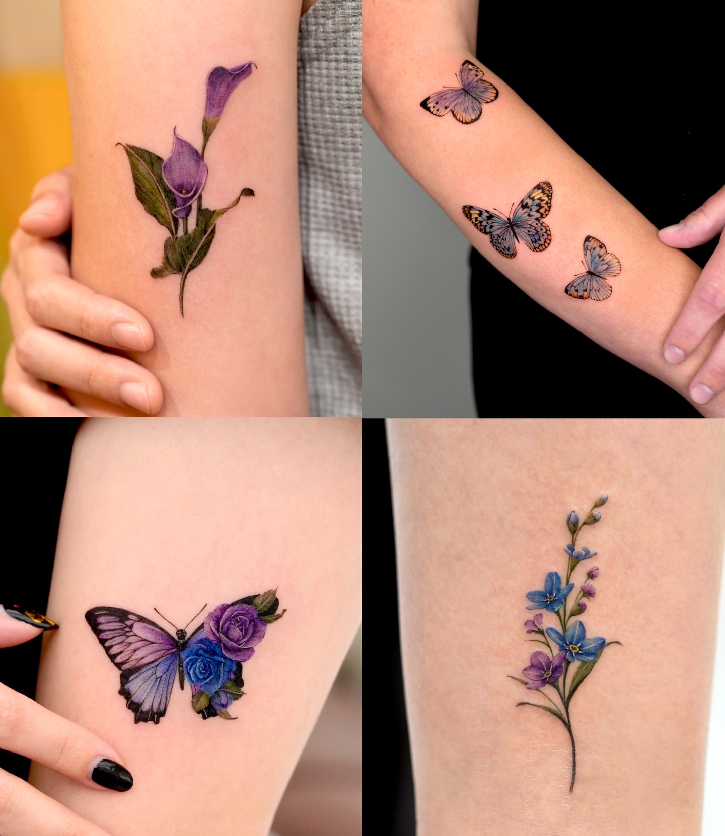Butterfly and flowers realism tattoo on the forearm by ⟡ 𝙶𝙰𝙾𝙽 ⟡ 제주타투 가온 Jejutattoo