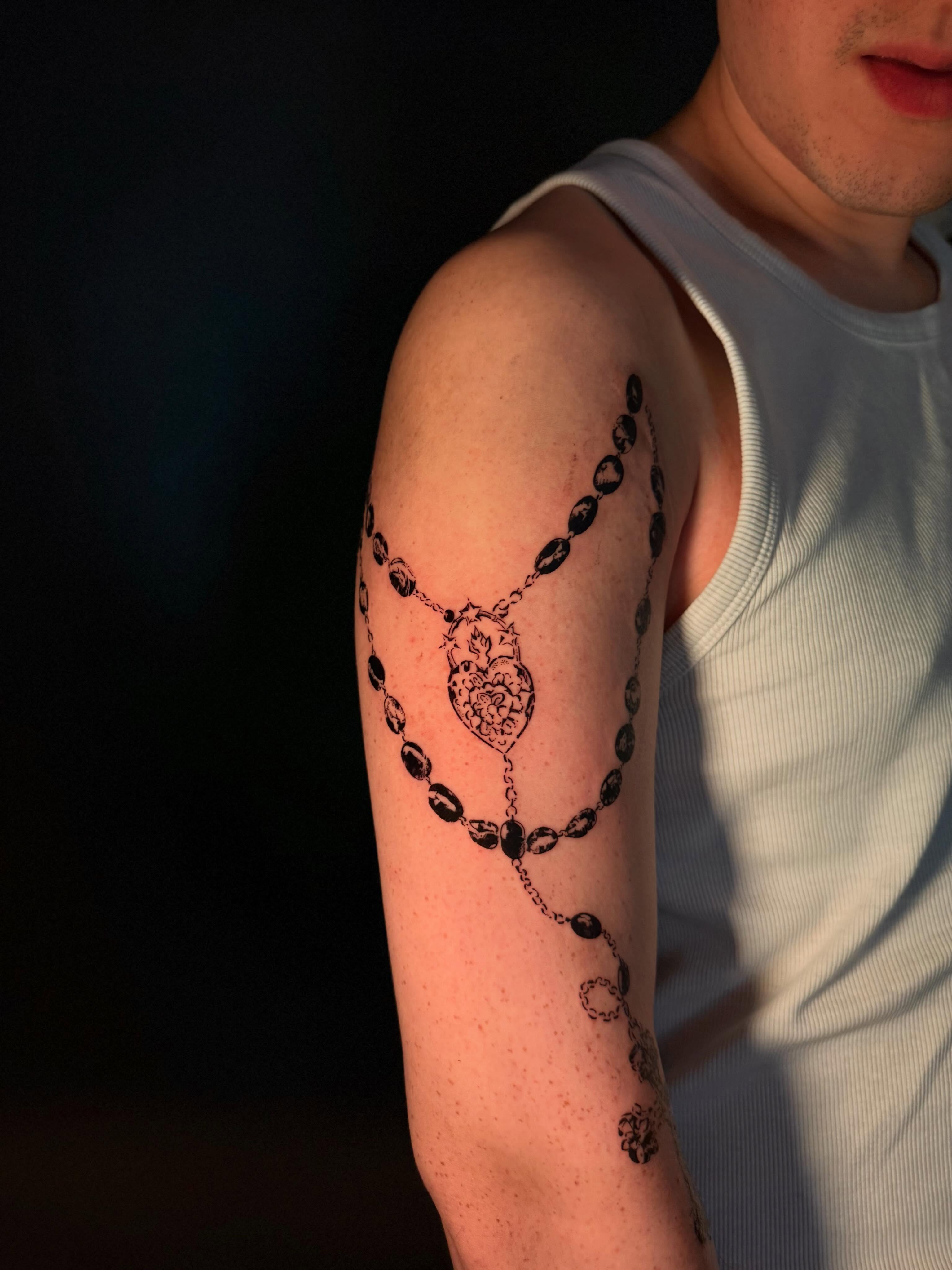 Rosary black and grey tattoo on the forearm by elisa!  ✶ illustrative blackwork tattoo