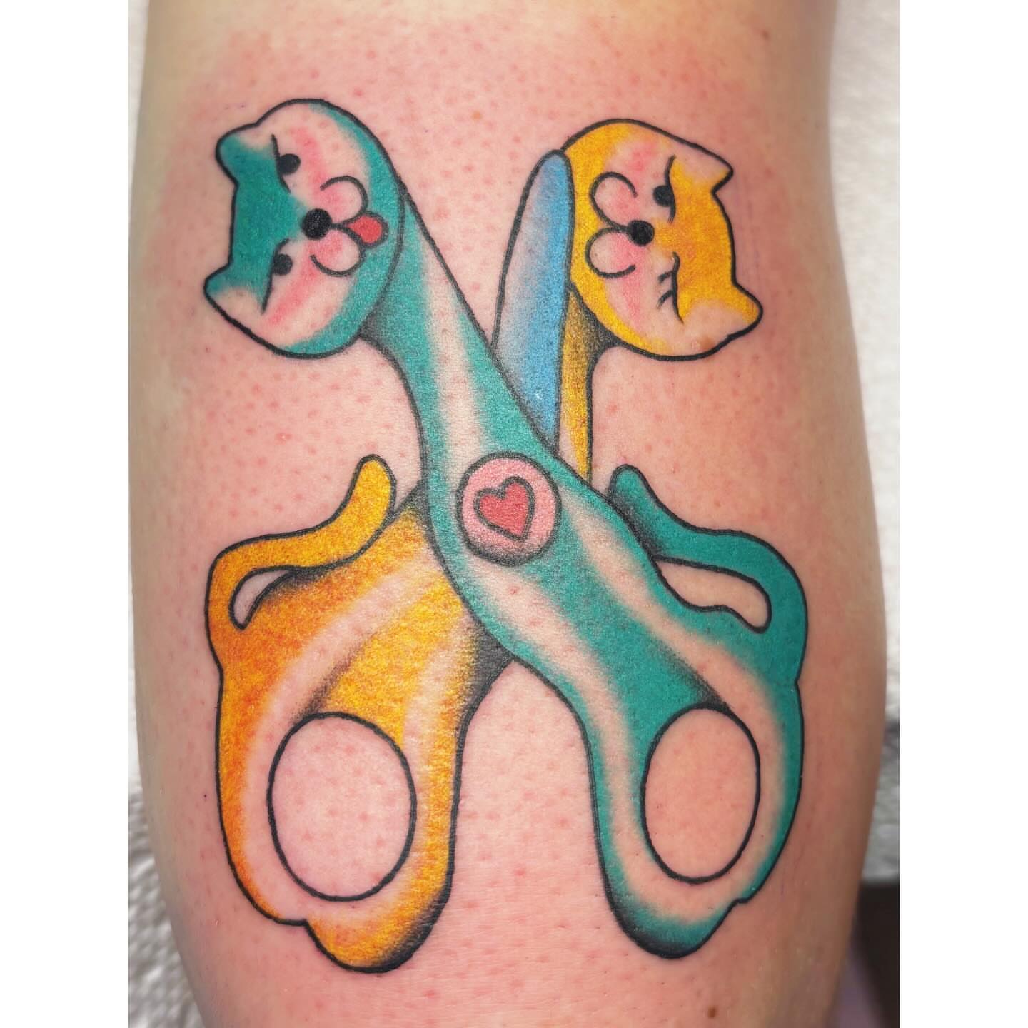 Scissors American traditional tattoo on the forearm by ❁ Tat2friend ❁