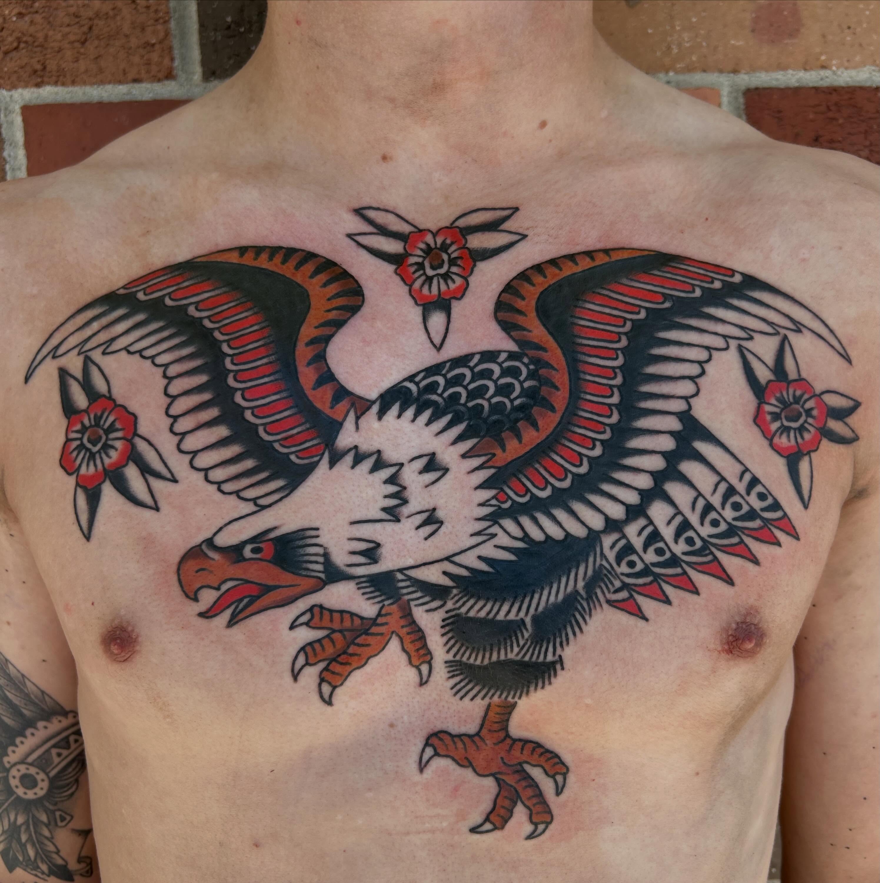 Eagle American traditional tattoo on the chest by Donny