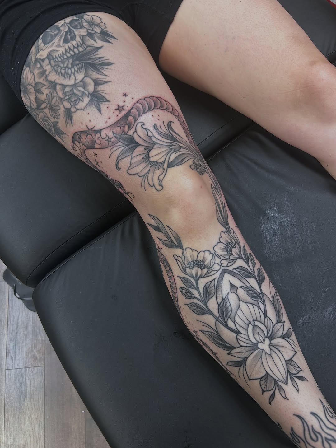 Tattoo by @misstrish777 — black_and_grey, fine_line