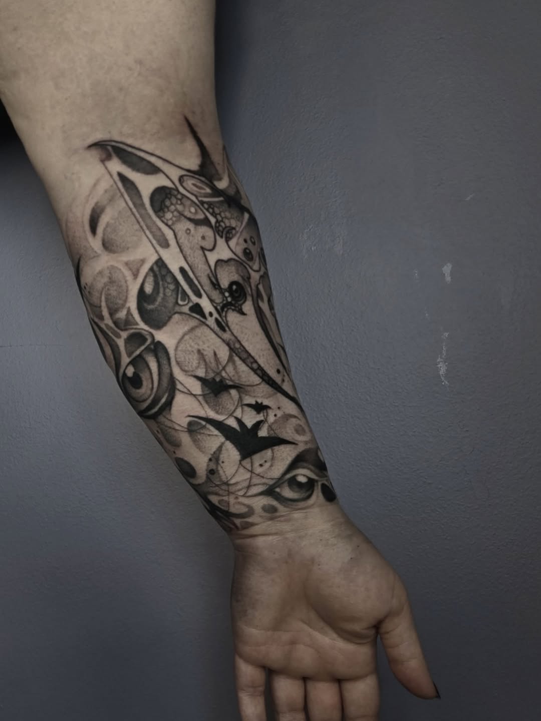 Tattoo by @swampfairie.tattoos — black_and_grey, ornamental