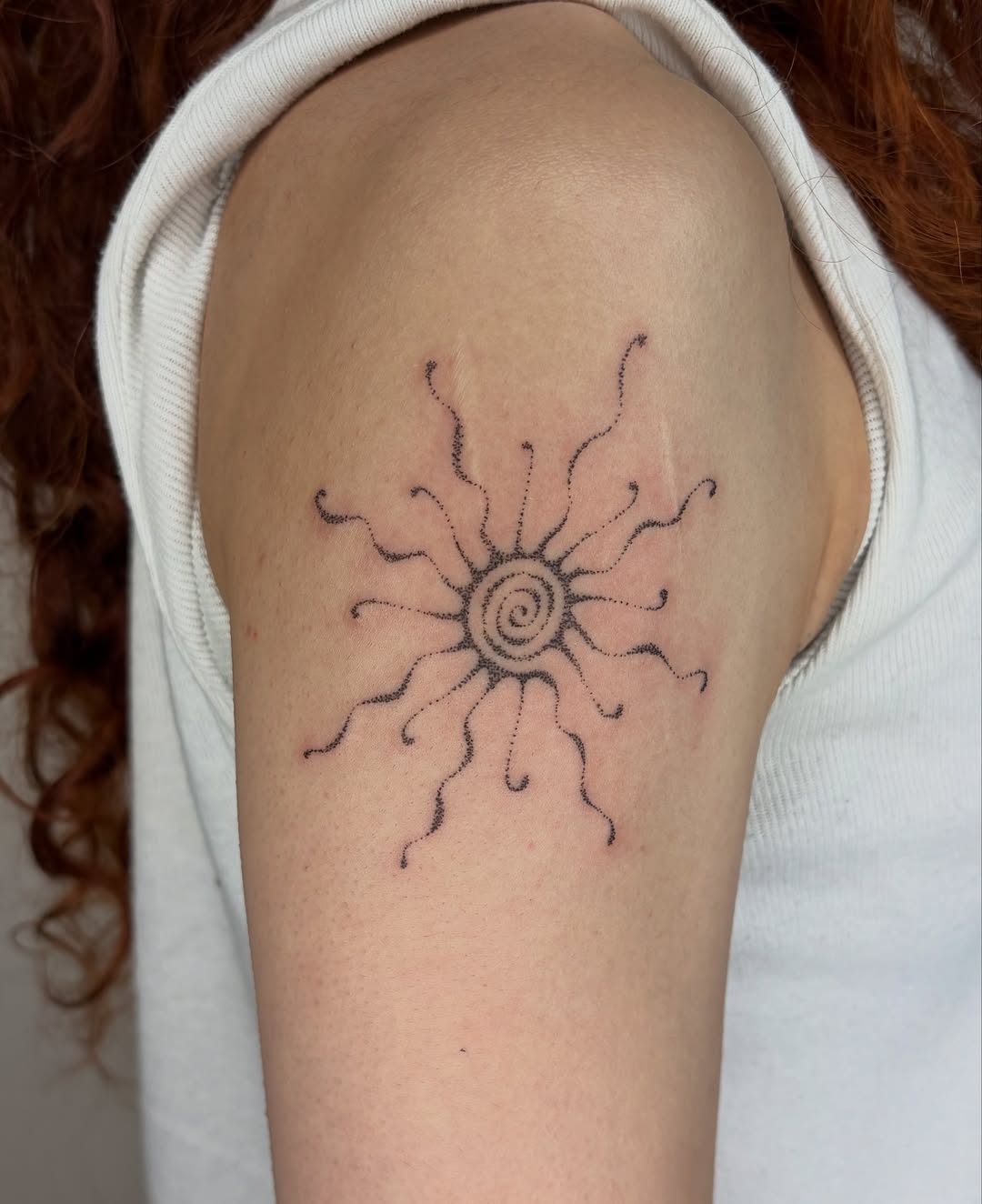 Sun dotwork tattoo on the shoulder by ๐ป๐๐๐๐๐๐๐ โงห*ยฐเฟ