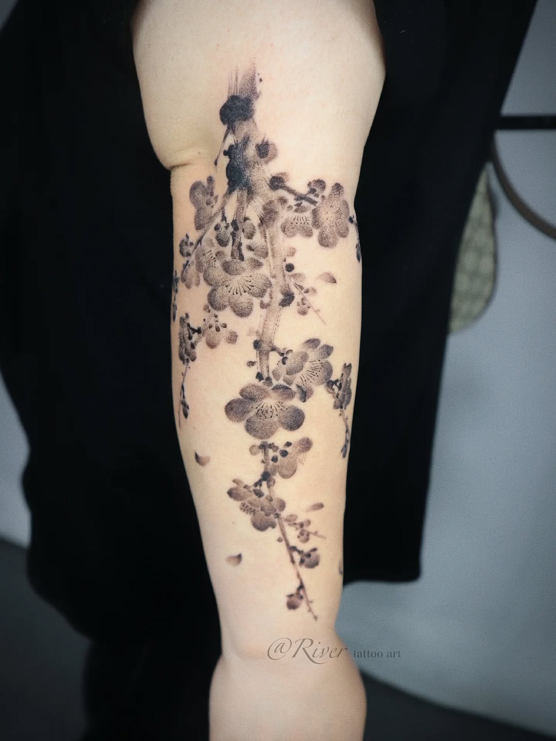 Tattoo by @rivertattooart — black_and_grey, illustrative
