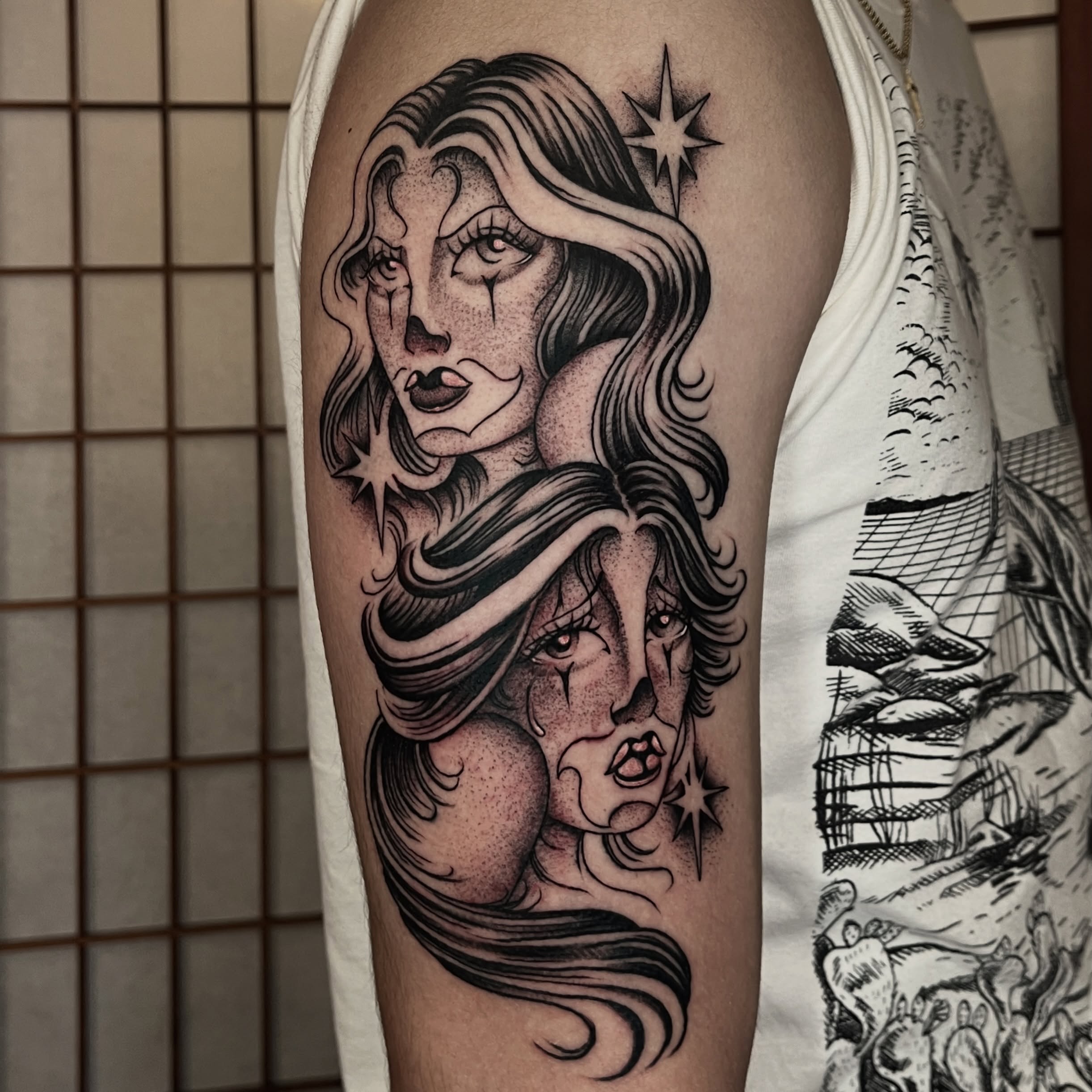 Tattoo by @jesus_pieces_ — dotwork, black_and_grey