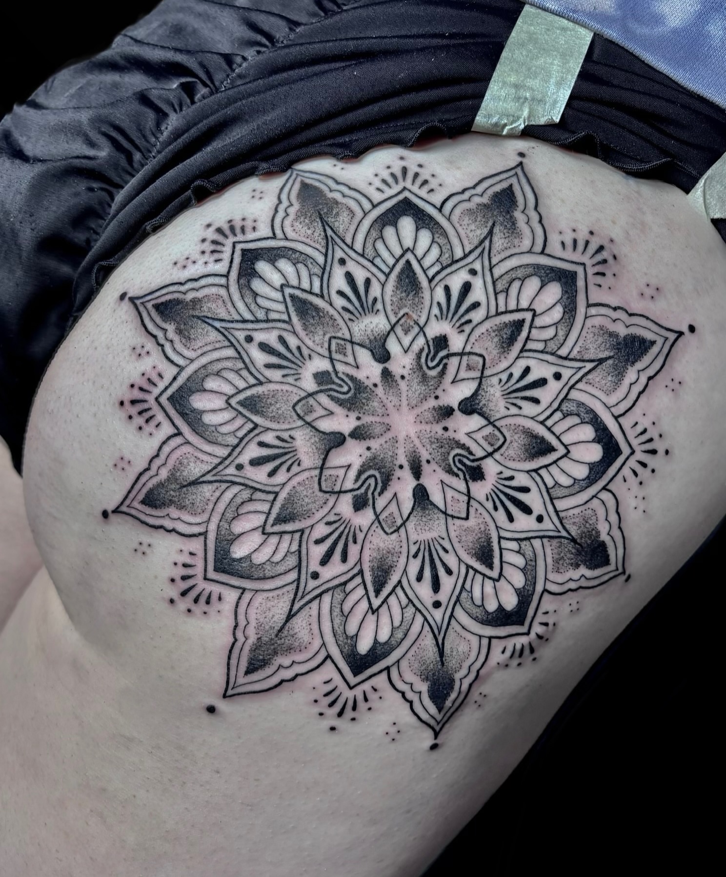 Tattoo by @katscratchtattooss — dotwork, geometric