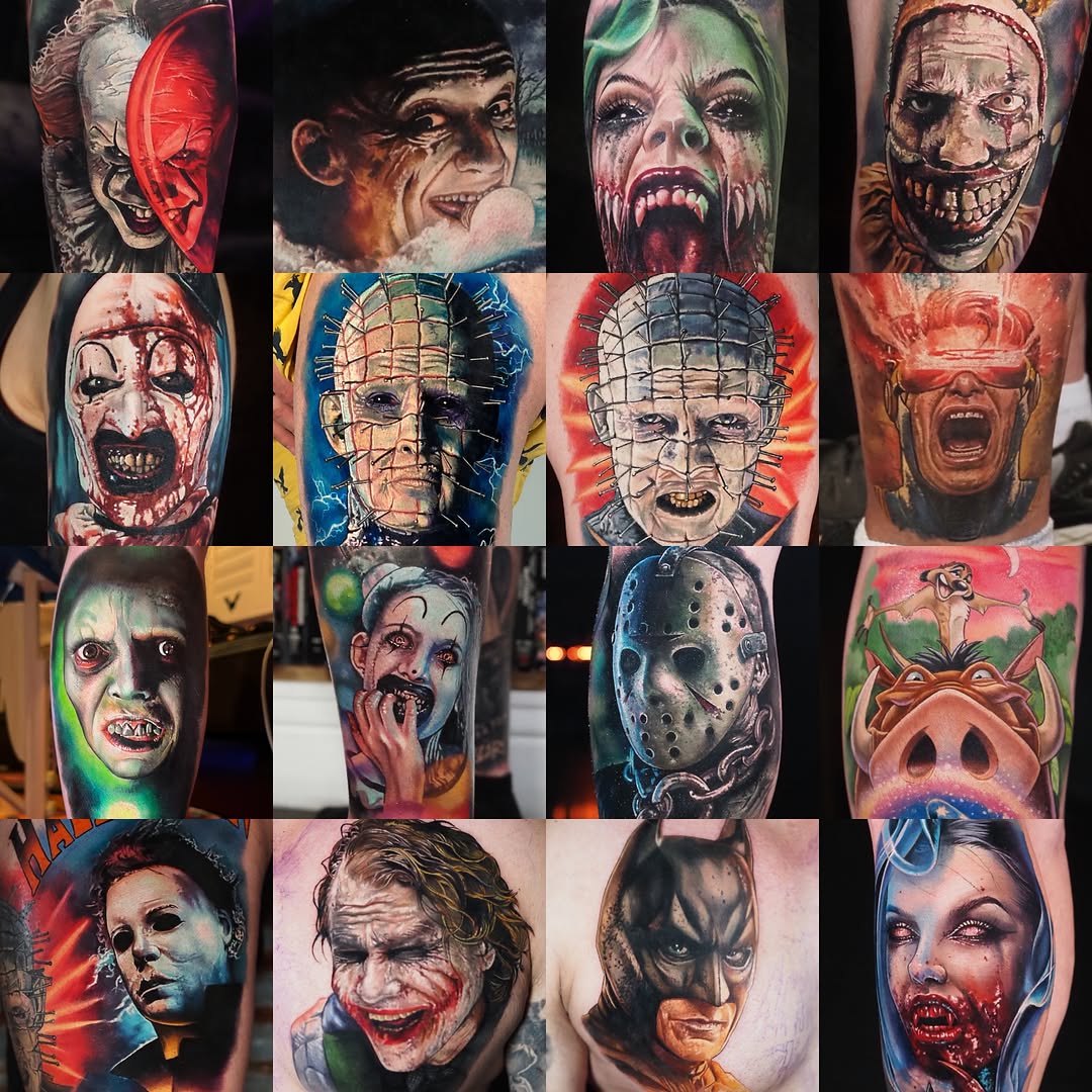 Horror movie characters realism tattoo on the upper arm by Anna mcfarlane, Melbourne, Victoria