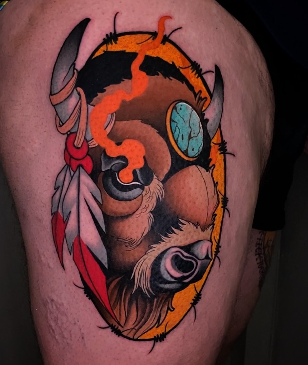 Tattoo by @devincoley — american_traditional, dotwork