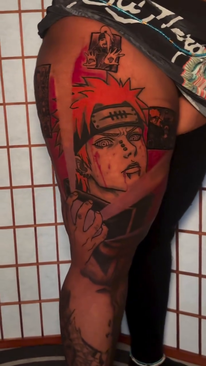 Pain from Naruto anime tattoo by D. Davis