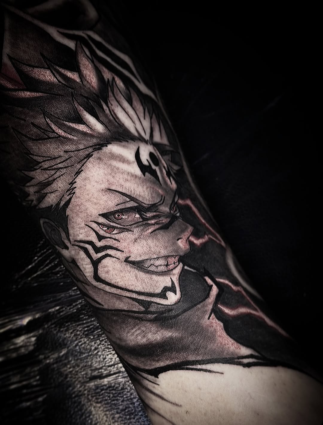 Anime character portrait anime tattoo on the forearm by Aiden Madrigal