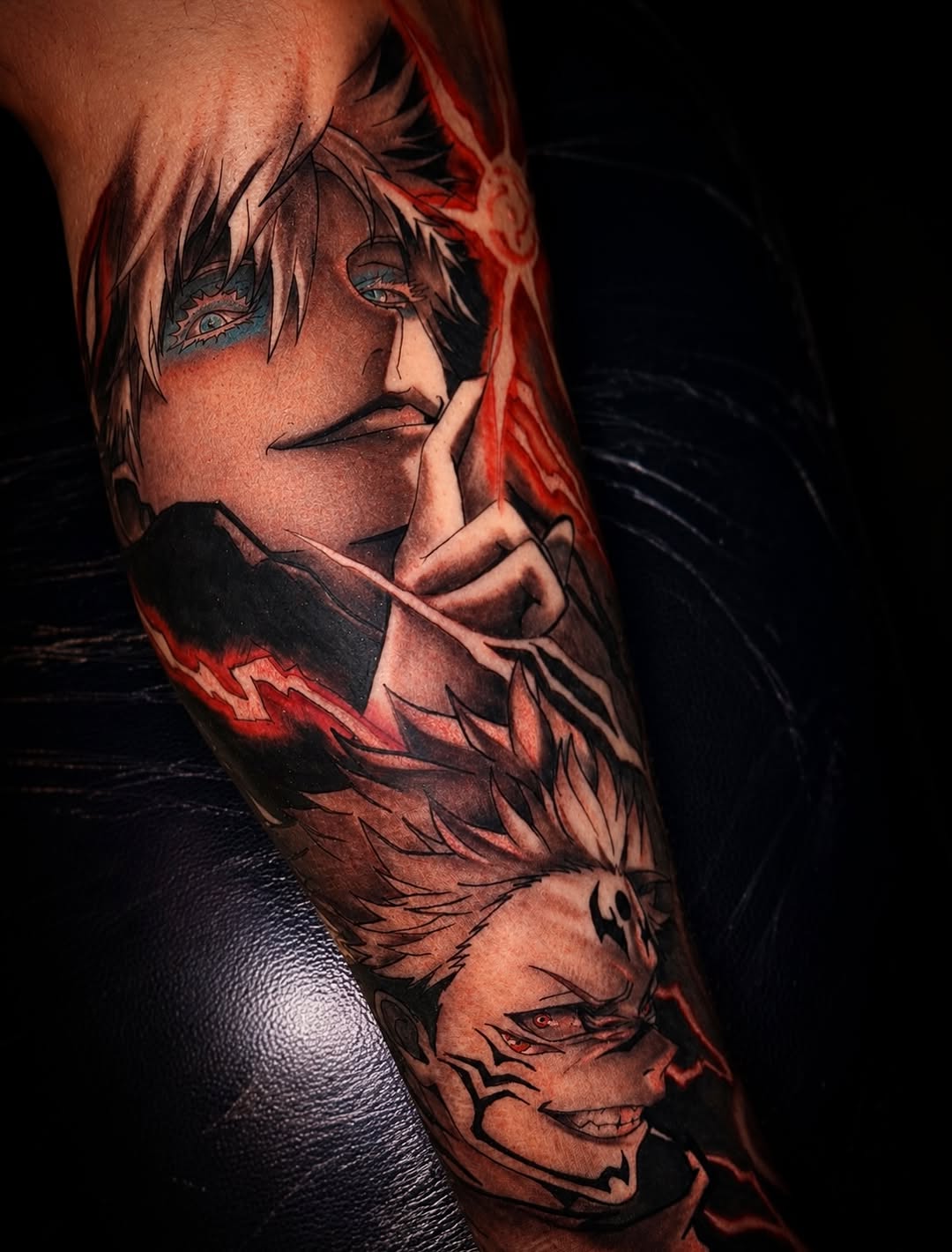 Anime characters anime tattoo on the forearm by Aiden Madrigal