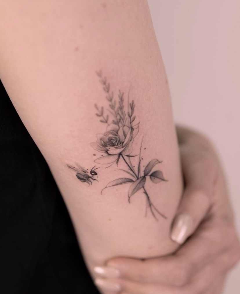 Tattoo by @tattooist_hea — fine_line, black_and_grey