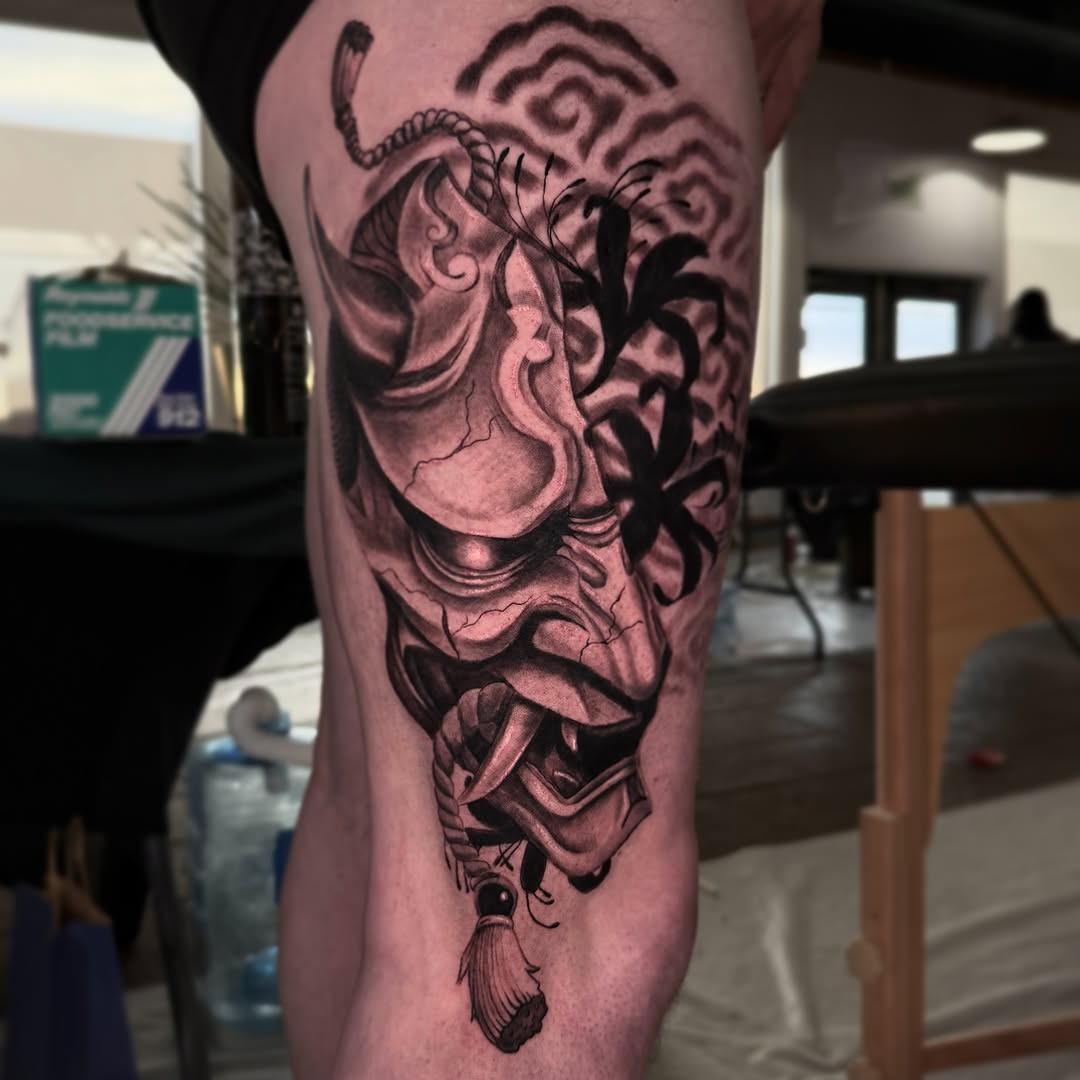 Tattoo by @maybebaby_tattoo — japanese_irezumi, black_and_grey