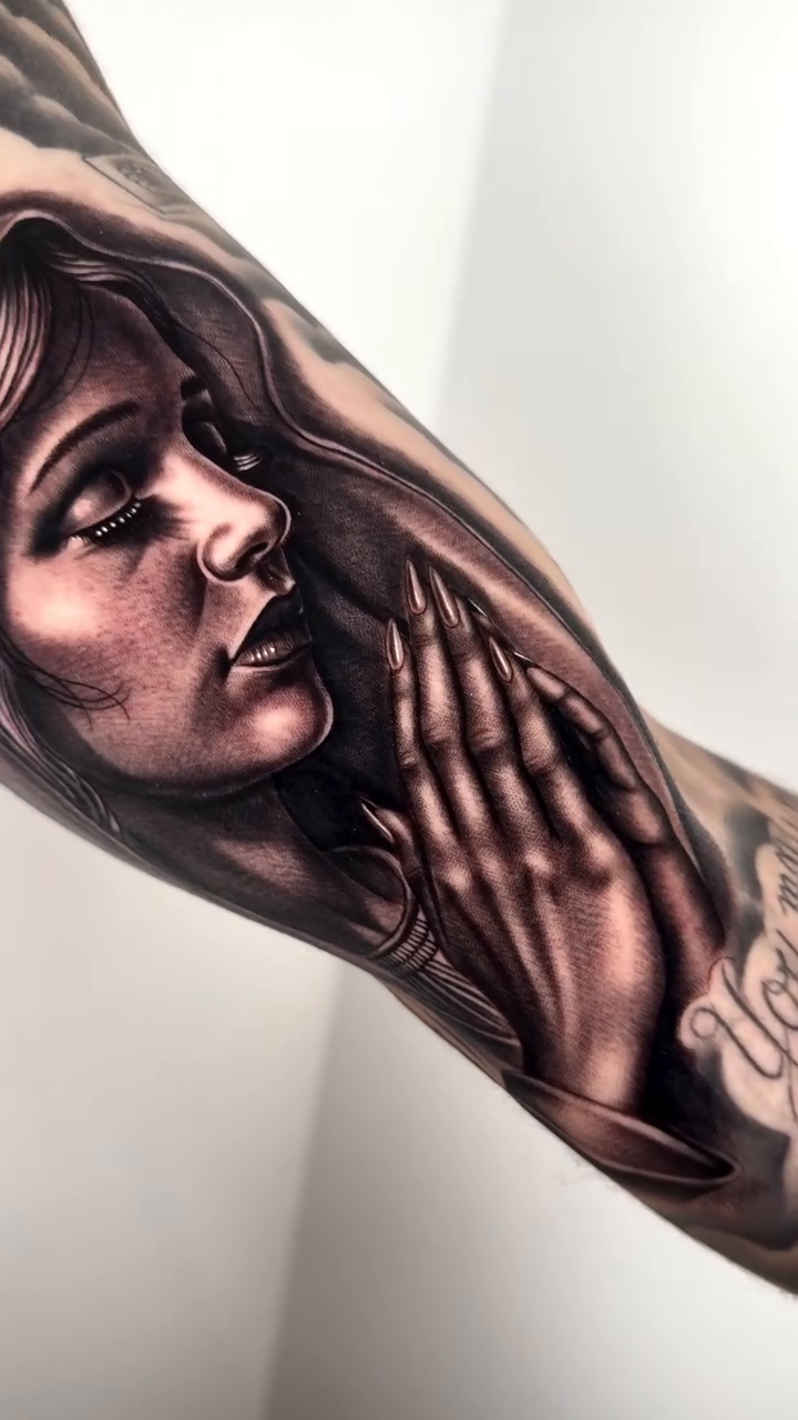 Chicano tattoo on the forearm by Fernando Andrade Jr