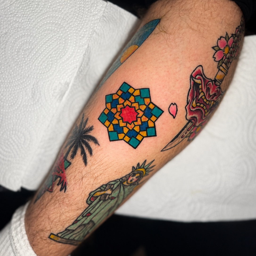 Geometric mandala geometric tattoo on the forearm by Montreal Tattoo Artist