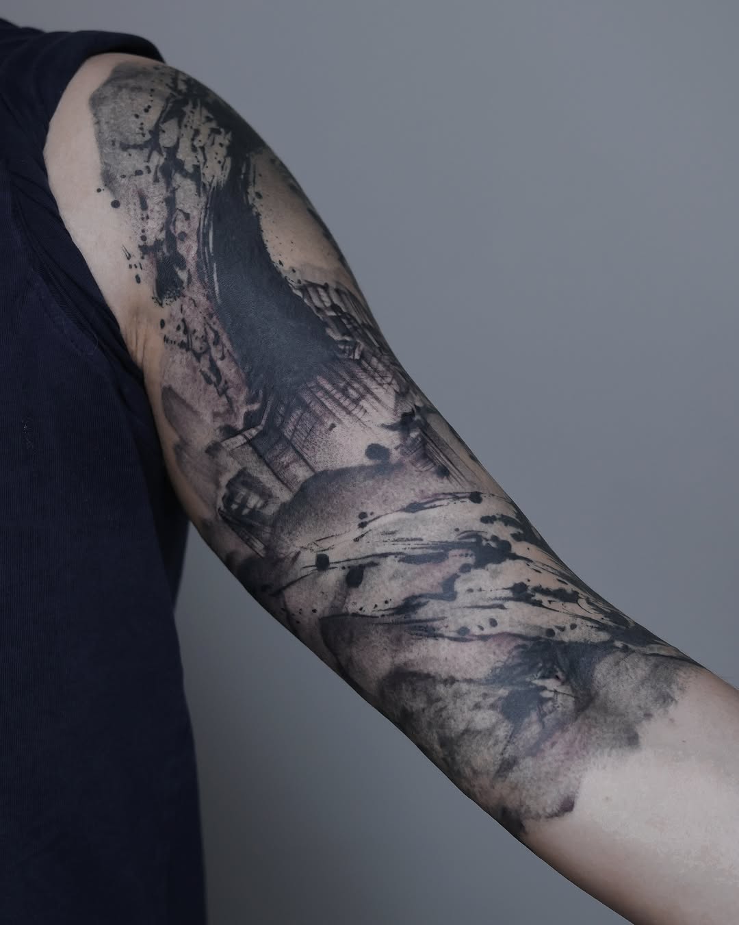 Tattoo by @inkversetattooabi — black_and_grey, trash_polka