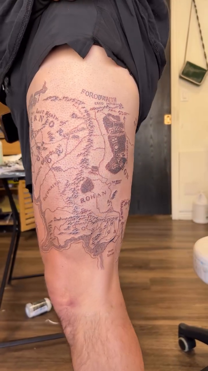 Middle-earth map realism tattoo by Utah Tattoo Artist - Gwen White