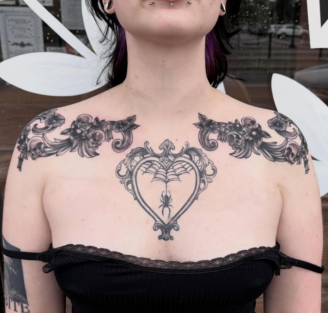 Tattoo by @rottenronnietattoos — black_and_grey, ornamental