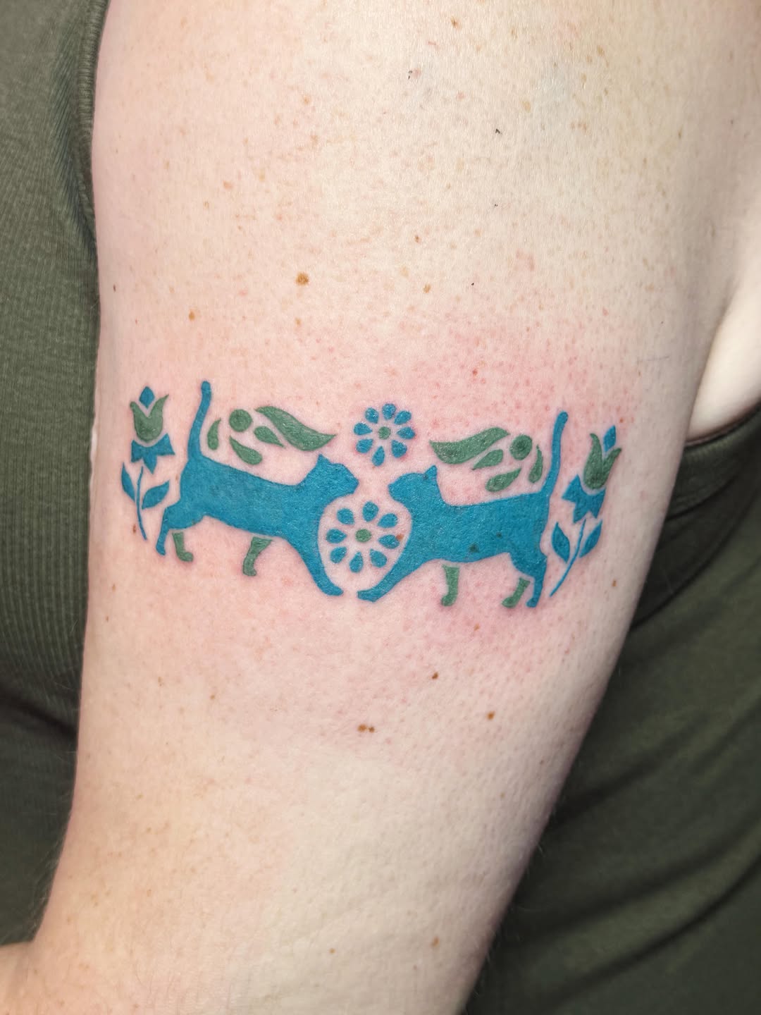 Cats and floral elements tattoo on the forearm by Luna Enriquez⚡️, Portland, Oregon