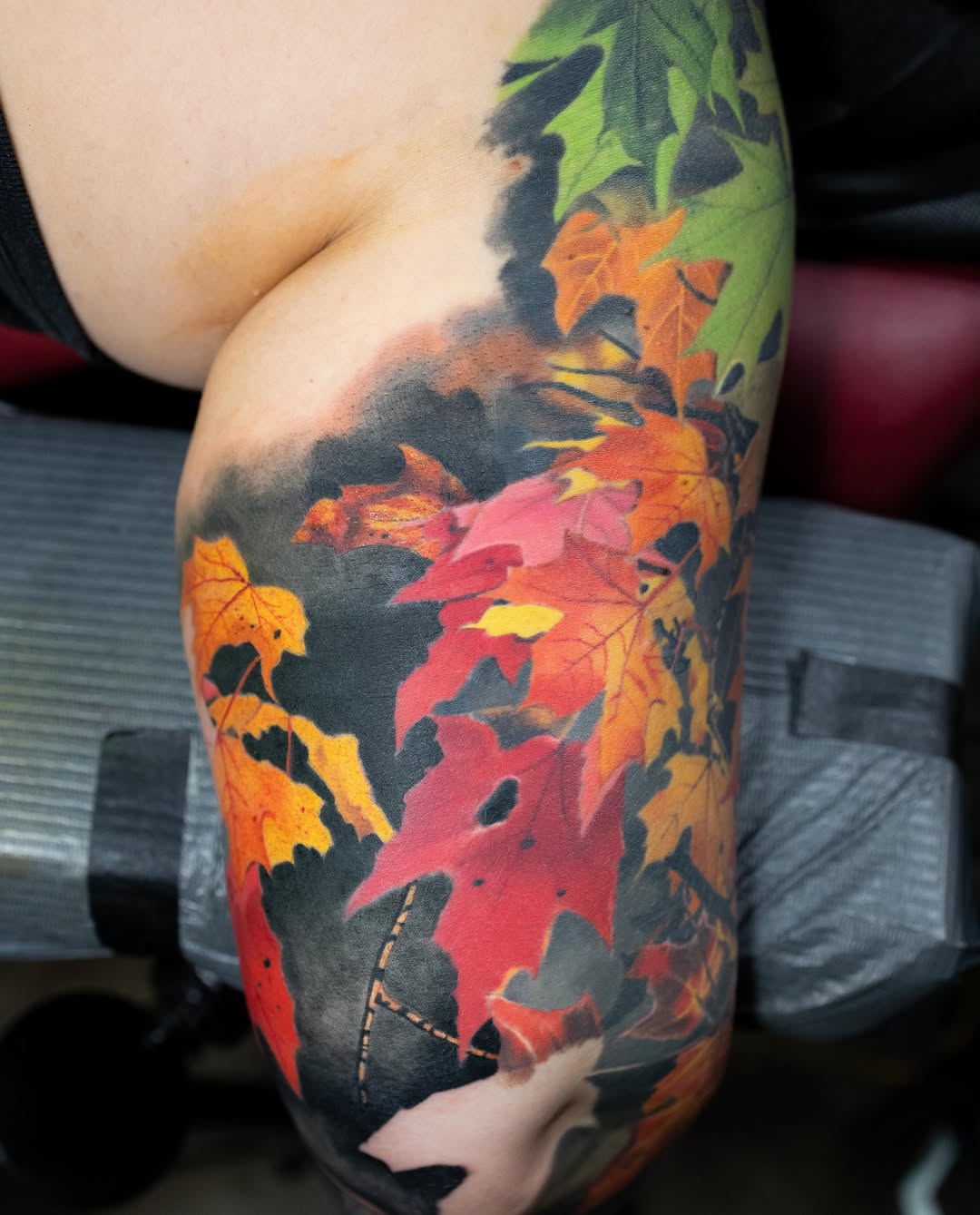Maple leaves watercolor tattoo on the forearm by Realistic tattoos in Minneapolis, MN, Minneapolis, Minnesota
