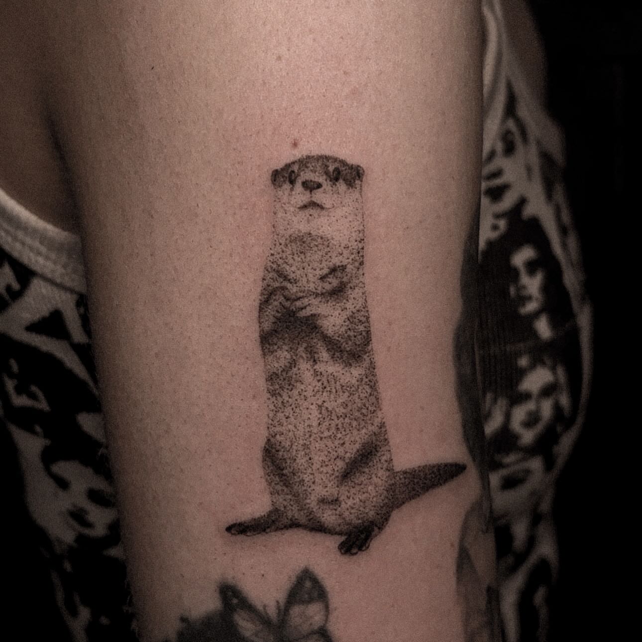 Otter dotwork tattoo on the forearm by ๐๐, Tacoma, Washington