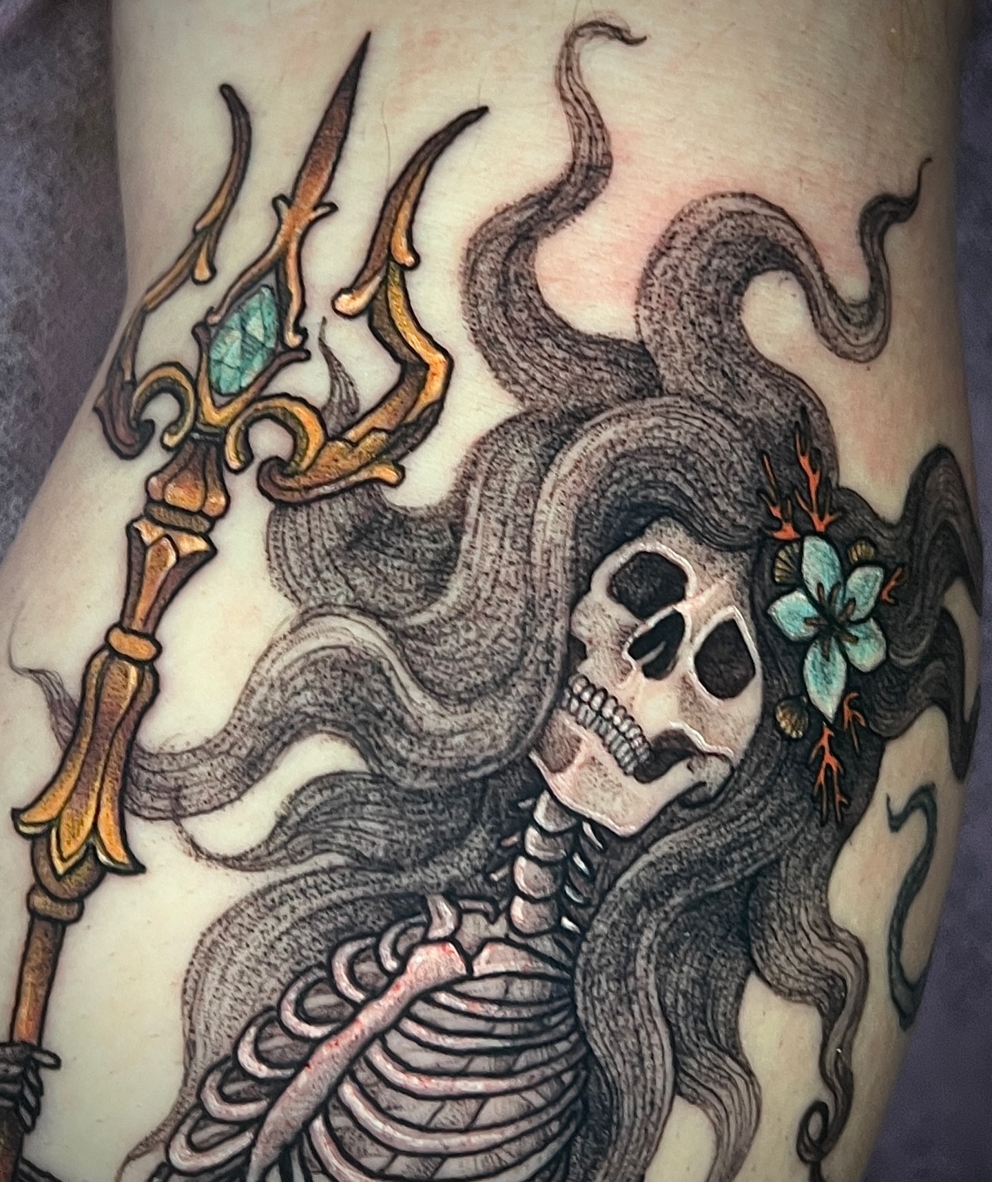 Skeleton with trident realism tattoo on the forearm by ✨ Pata Pardee ✨ illustration tattoo