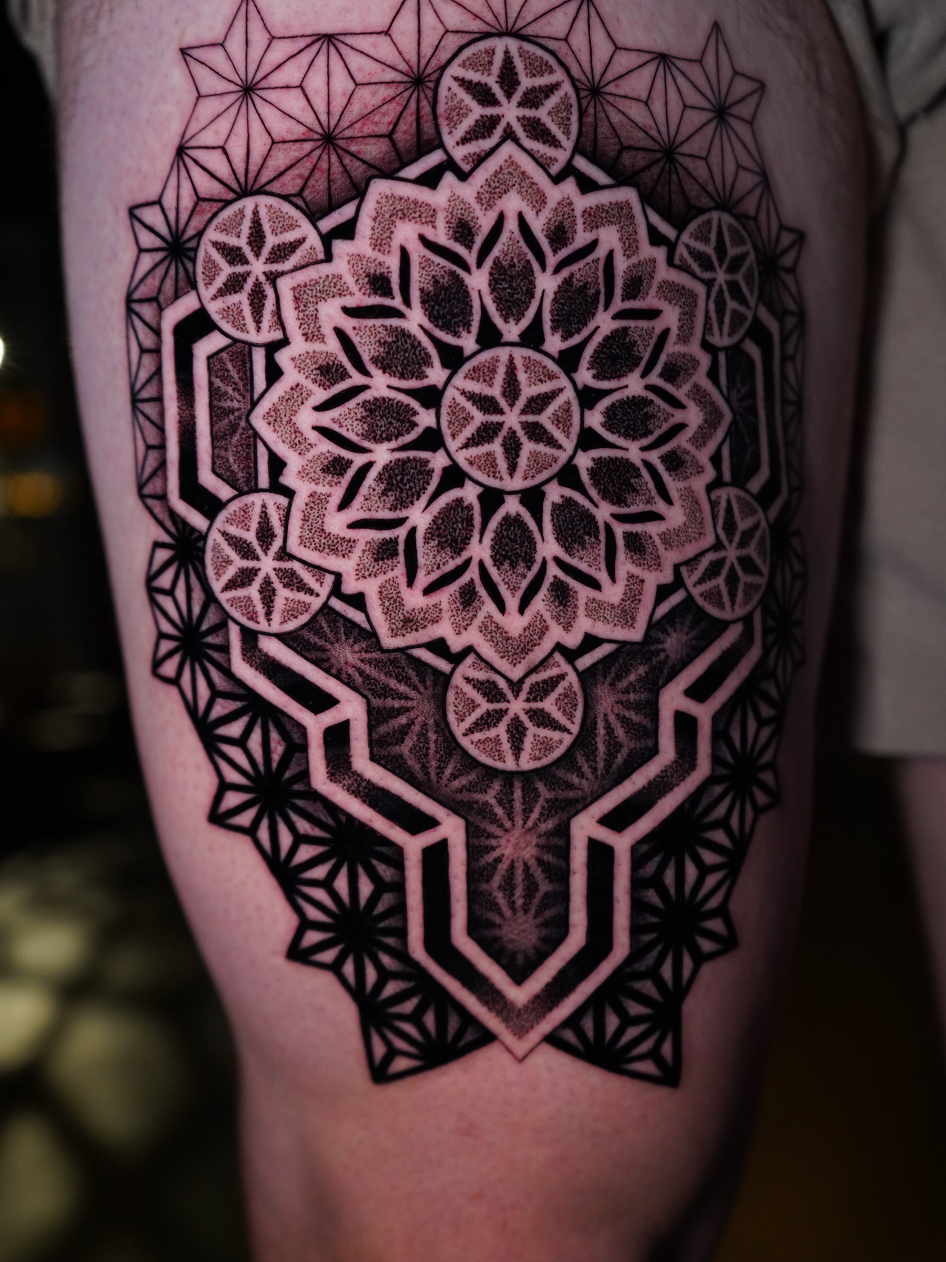 Tattoo by @jasoncalltattooer — dotwork, geometric