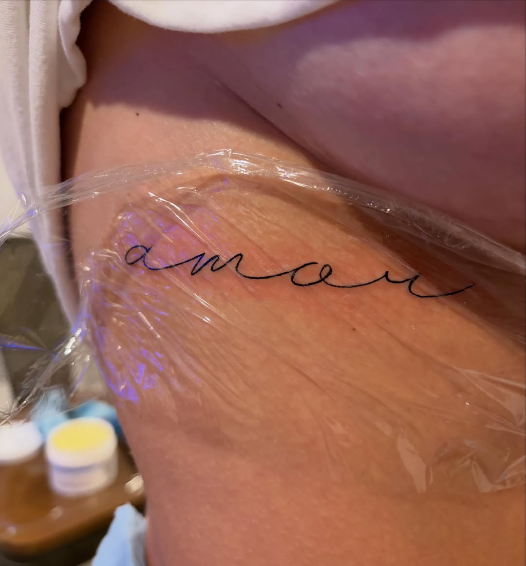 Script lettering lettering tattoo on the thigh by πππ§ ππ’ππ π¨ πππππ¨π¨π¬