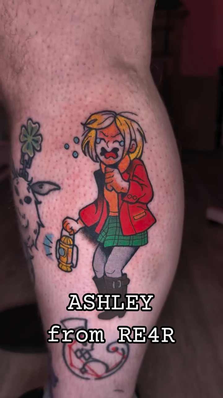 Ashley Graham from Resident Evil 4 new school tattoo on the upper arm by norn noszka