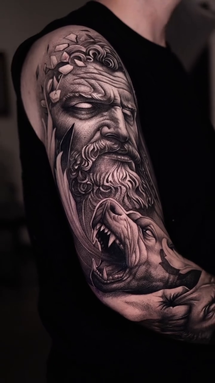 Tattoo by @vicmantattooartist — realism, black_and_grey