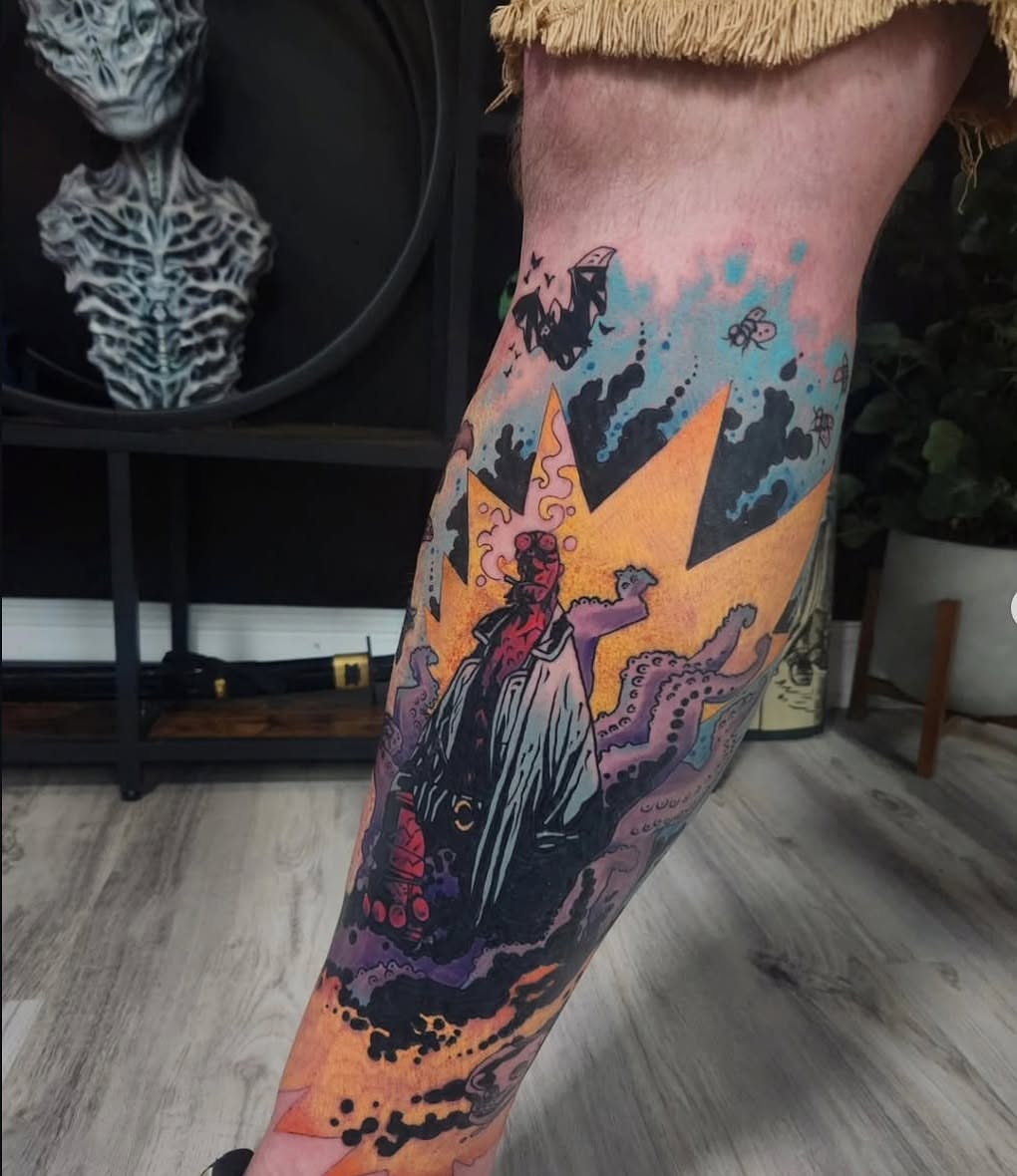 Hellboy new school tattoo on the forearm by Geo