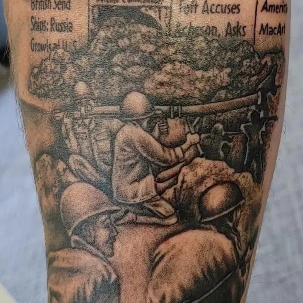 Tattoo by @permanentpicturestattoo โ realism, black_and_grey