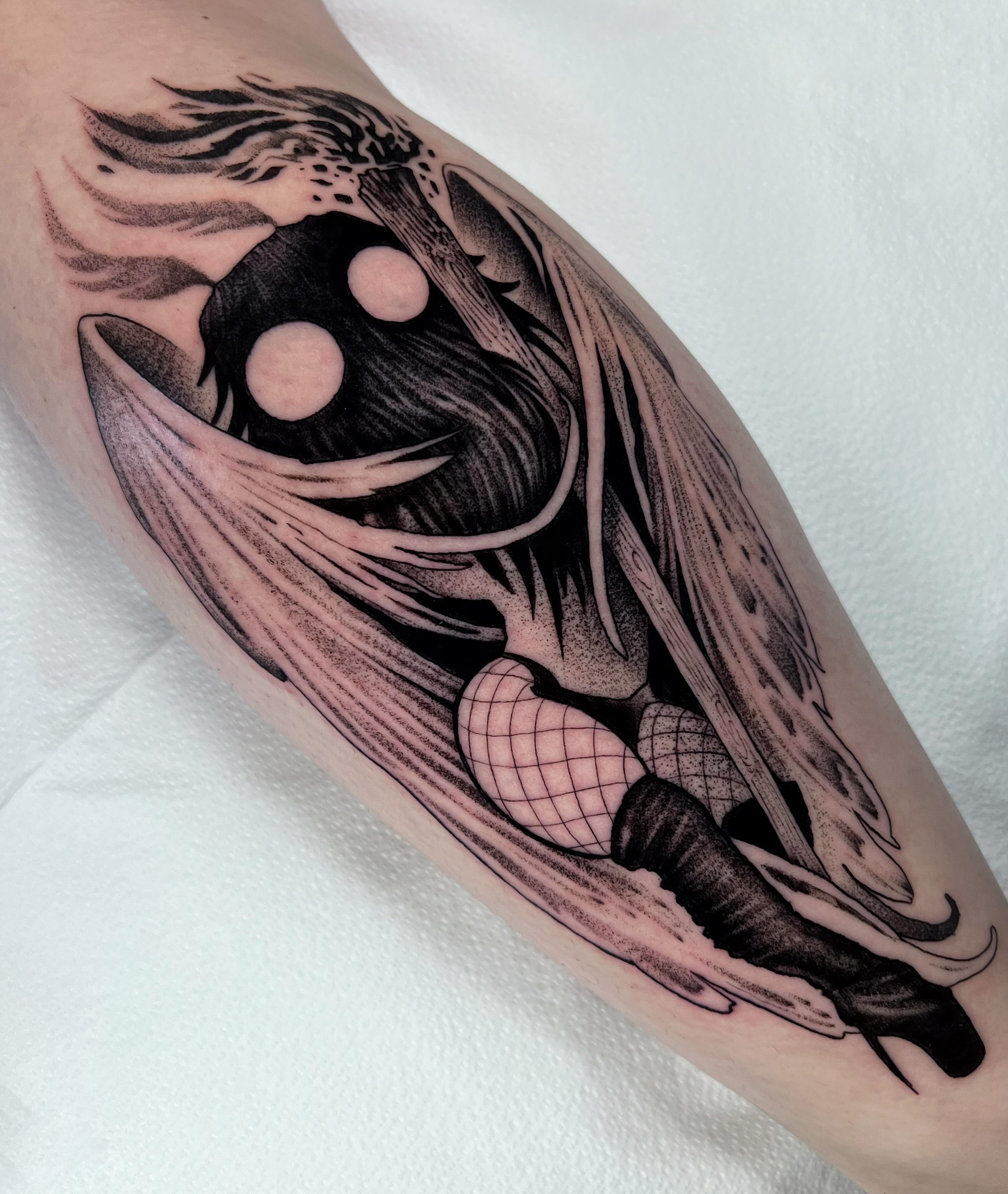 Tattoo by @annawolfftattoos — anime, dotwork