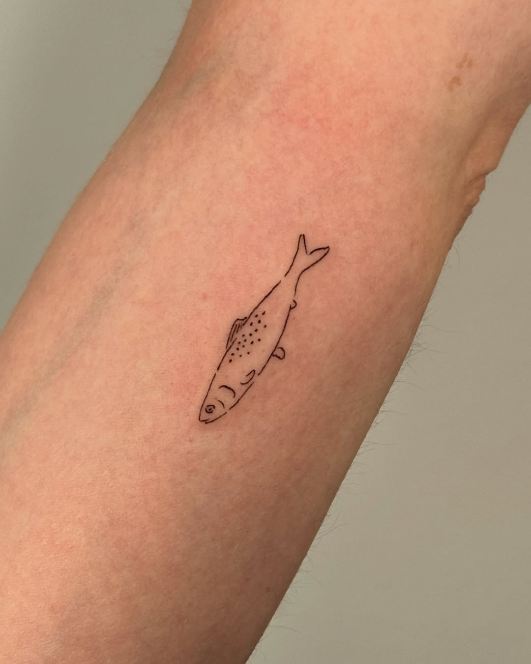 Fish minimalist tattoo on the forearm by Jules Ink ⋆ Fineline Tattoo