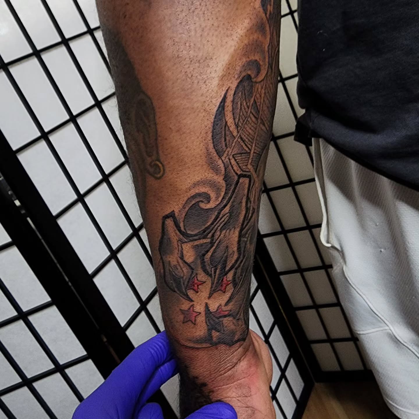 Cow skull American traditional tattoo on the forearm by Anthony Moncada