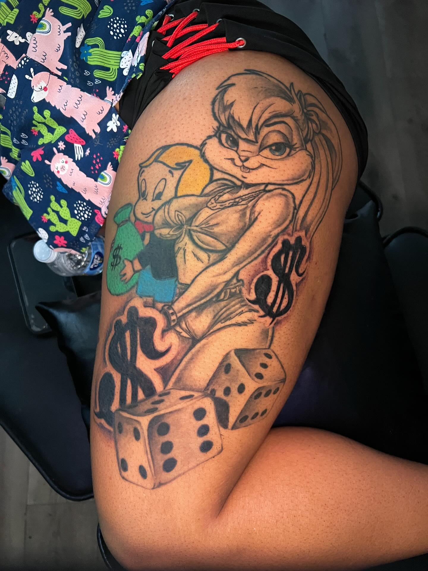 Looney Tunes characters realism tattoo on the thigh by Justx4rt