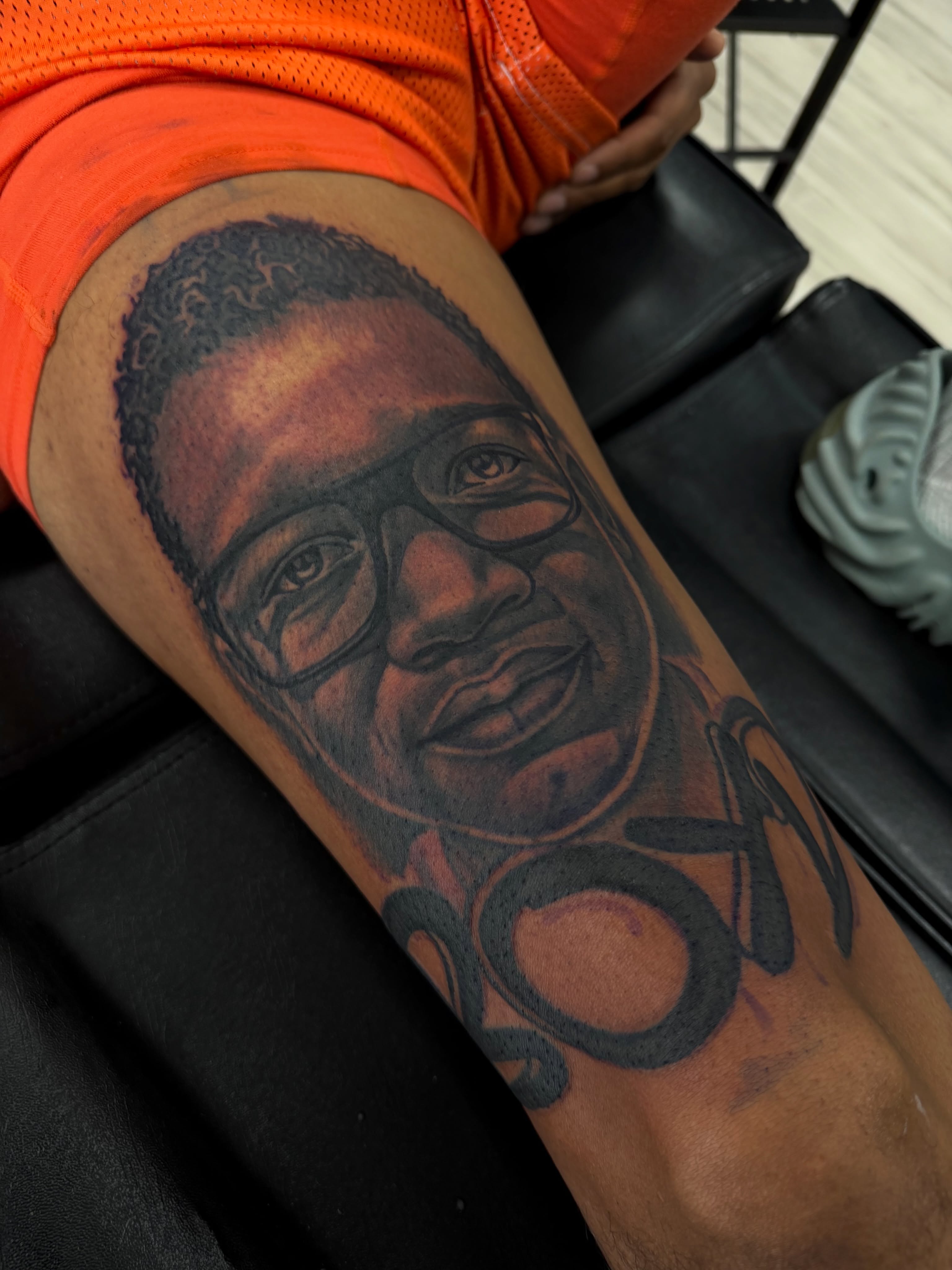 Portrait realism tattoo on the thigh by Michigan📍 Day Sessions $850, Wayne, Michigan