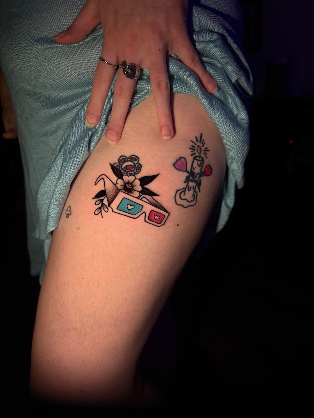 Ignorant tattoo on the thigh by licensed charlotte tattoo artist