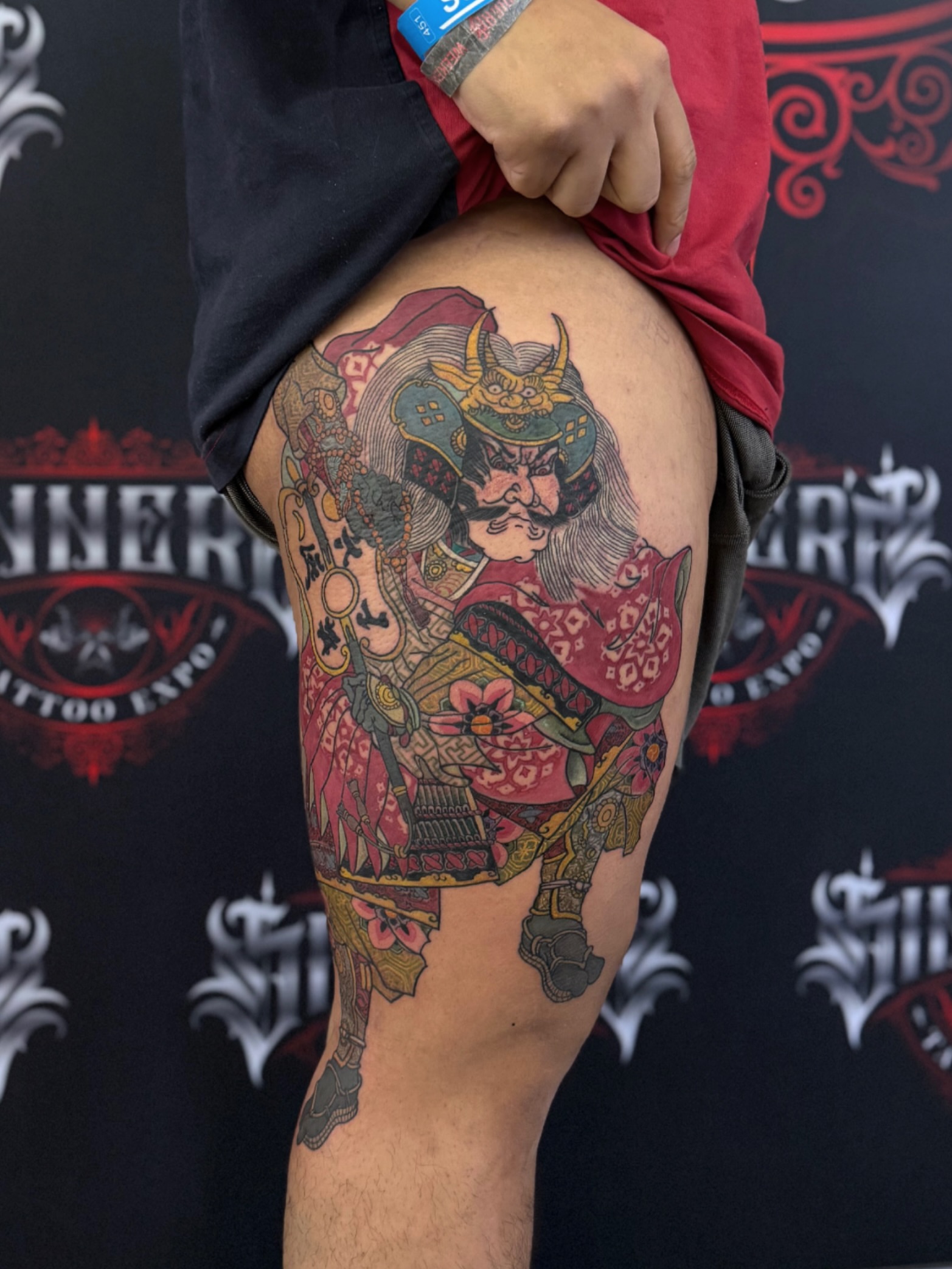 Samurai warrior japanese irezumi tattoo on the thigh by Zack Yang, Houston, Texas